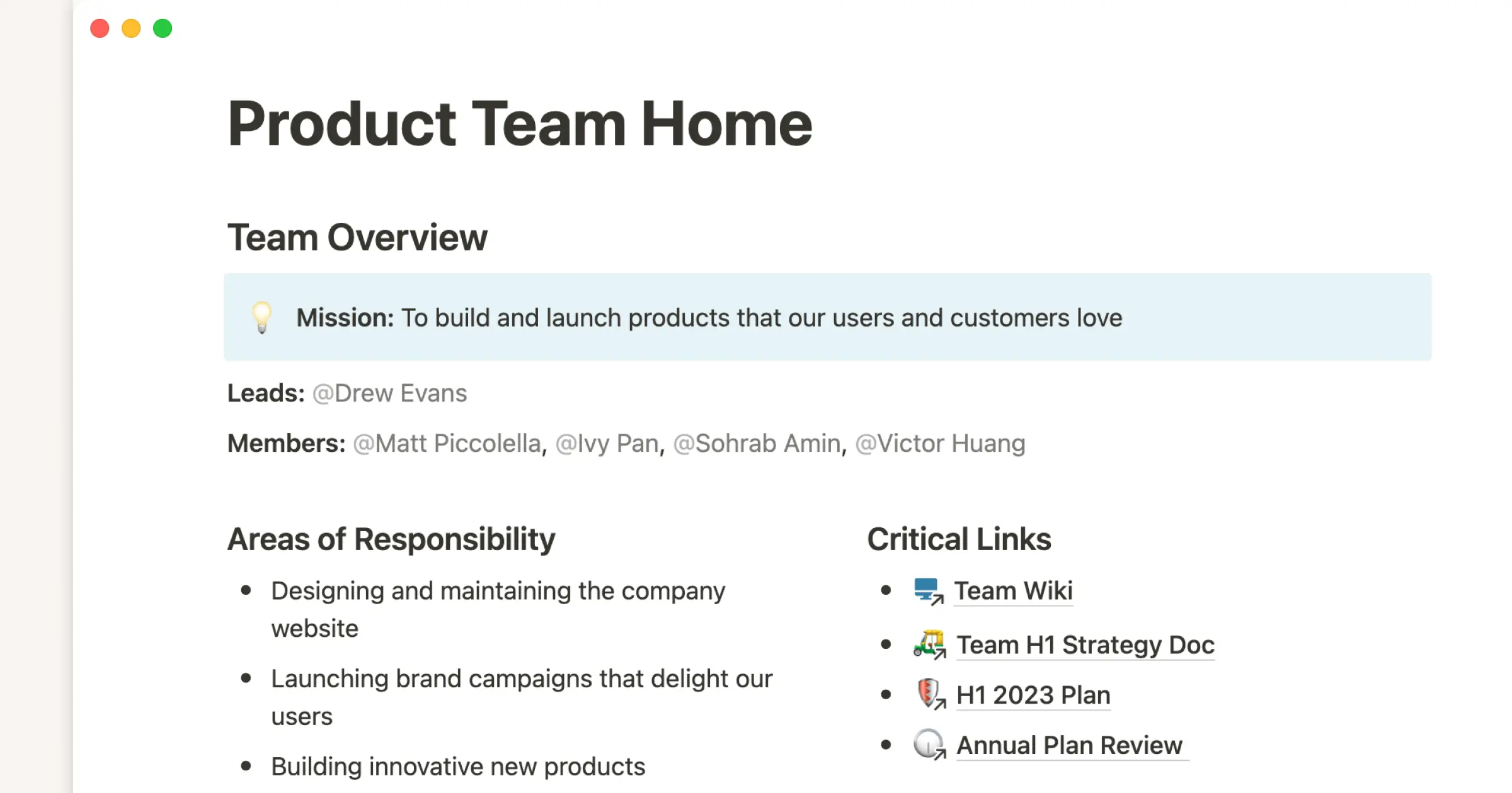 Plantillas del sistema operativo del equipo de Producto de Notion