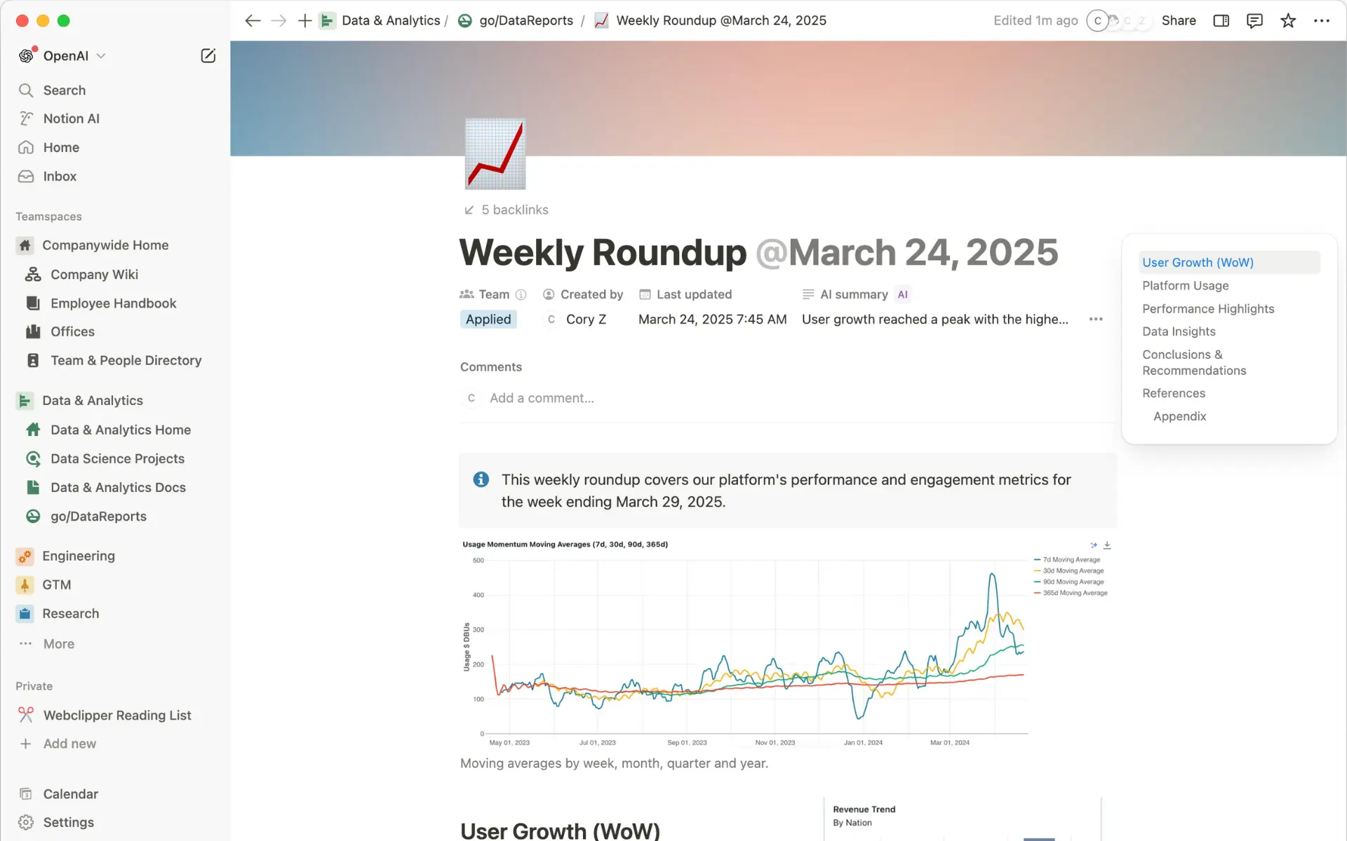 نجح فريق علوم البيانات في OpenAI في توفير ساعات من العمل اليدوي عبر تشغيل نظام التقارير في Notion بشكل آلي، ودمج البيانات التشغيلية الهامة ولوحات البيانات في مركز قابل للبحث يقدم رؤى لحظية لصناع القرار.