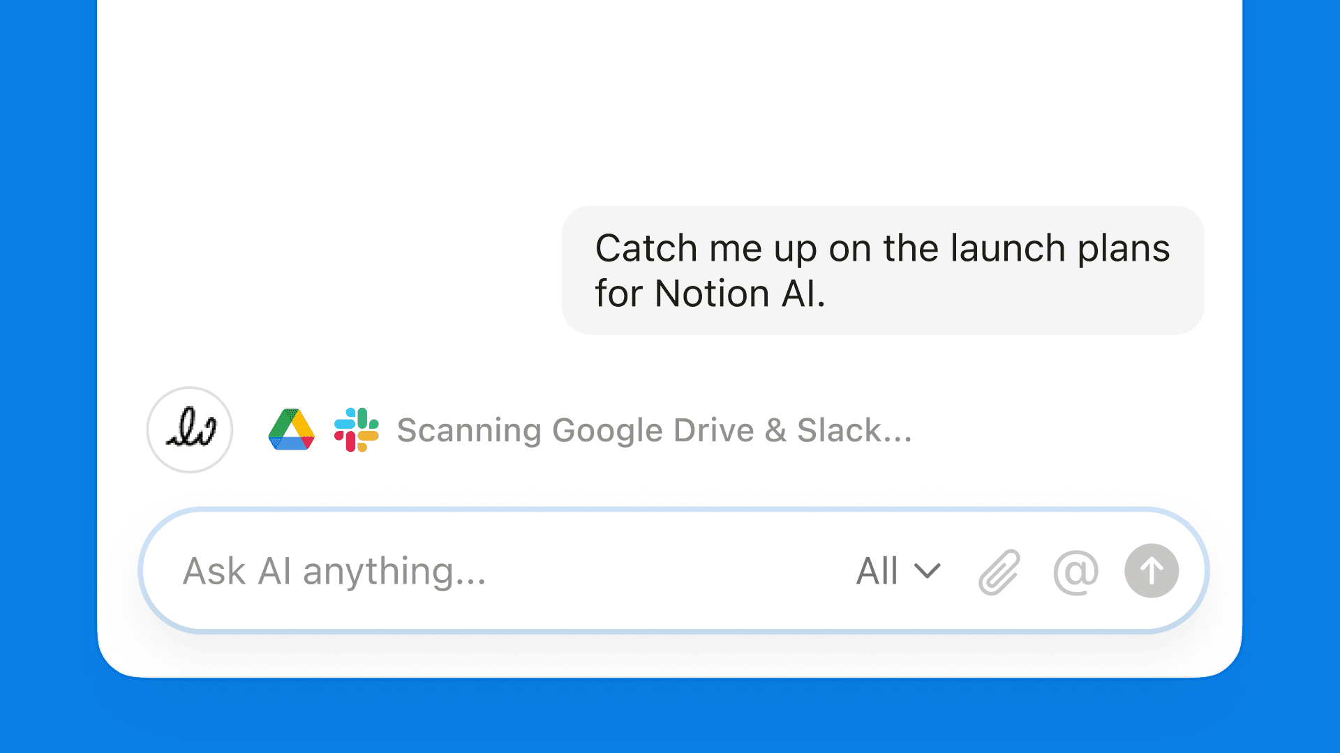 Con una indicación sencilla, la nueva IA de Notion encuentra todo lo que necesito en Notion, Slack y Google Drive.