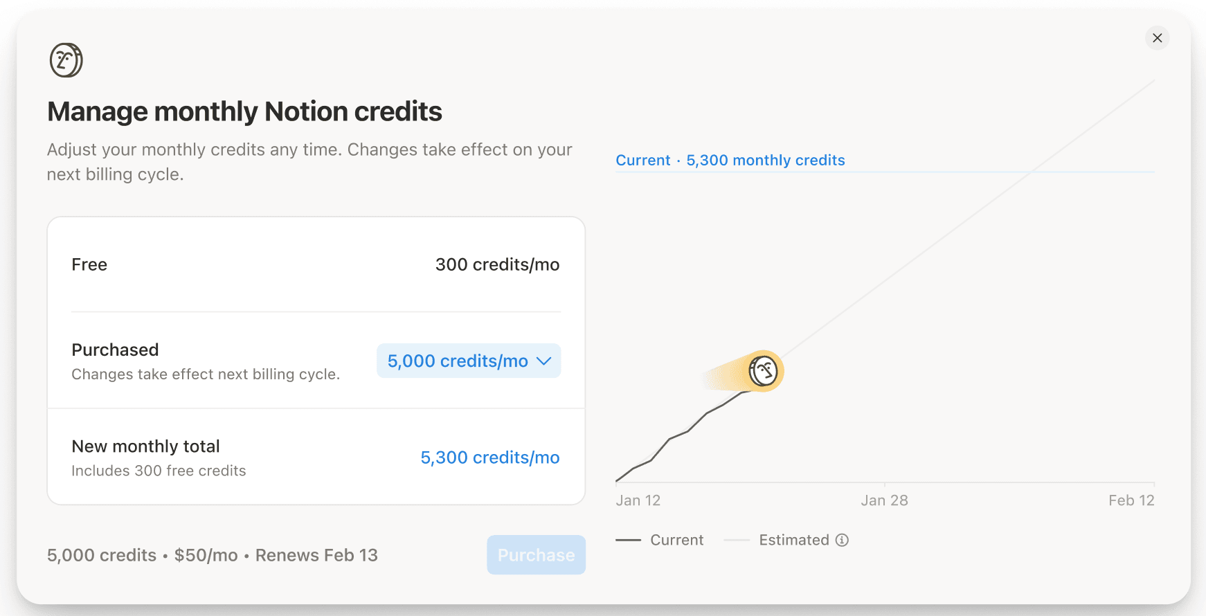 Manage monthly Notion credits