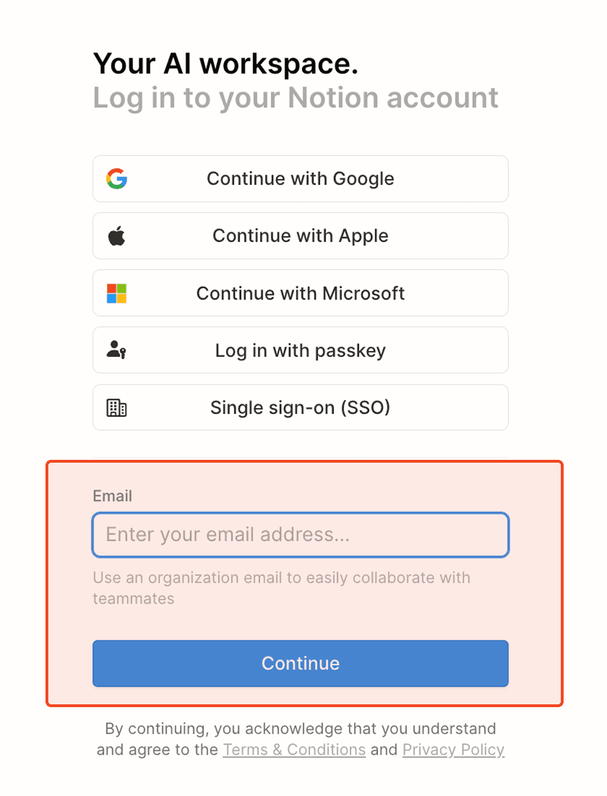 ca: iniciar sesión con la cuenta de Notion