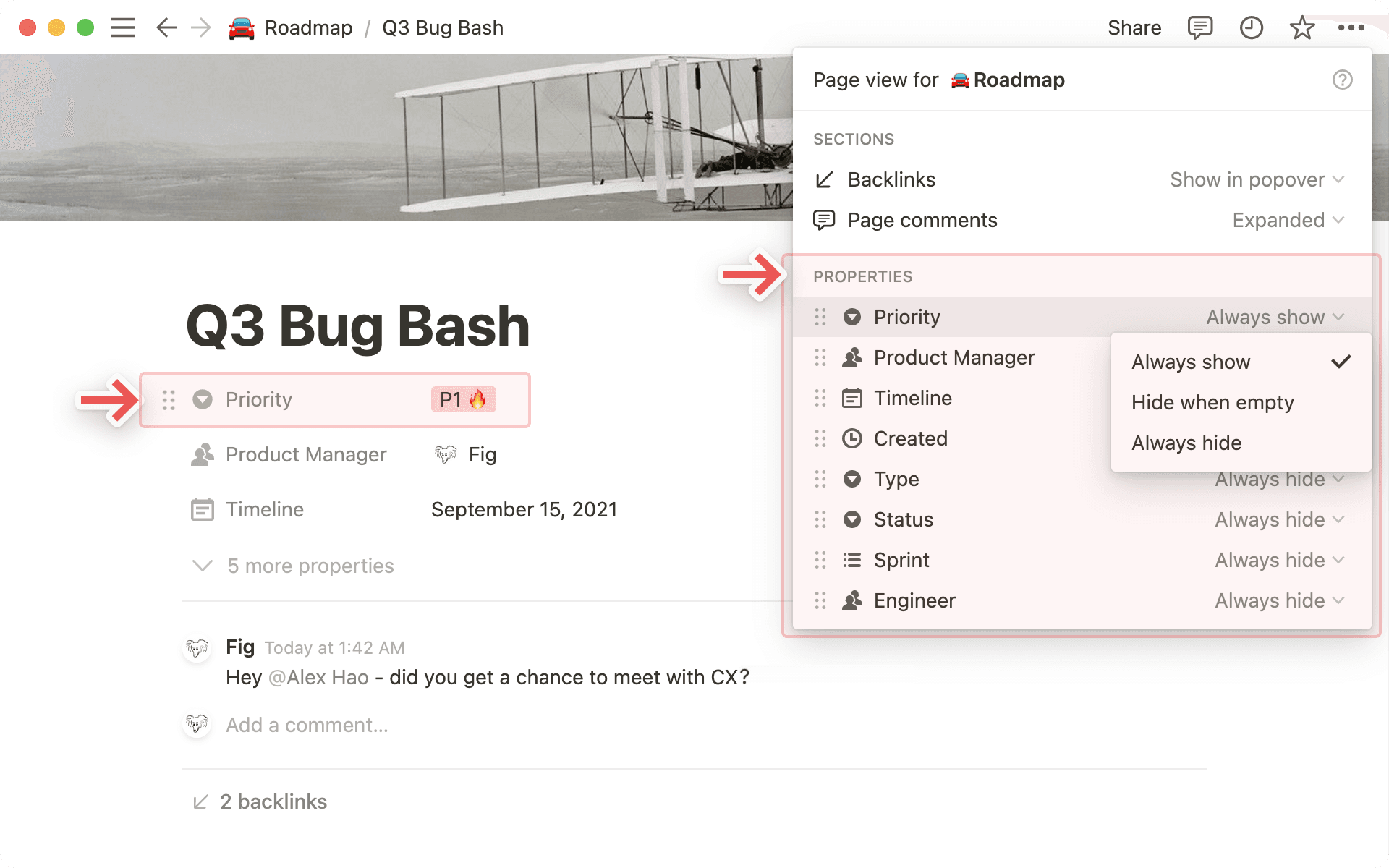 Customise database properties