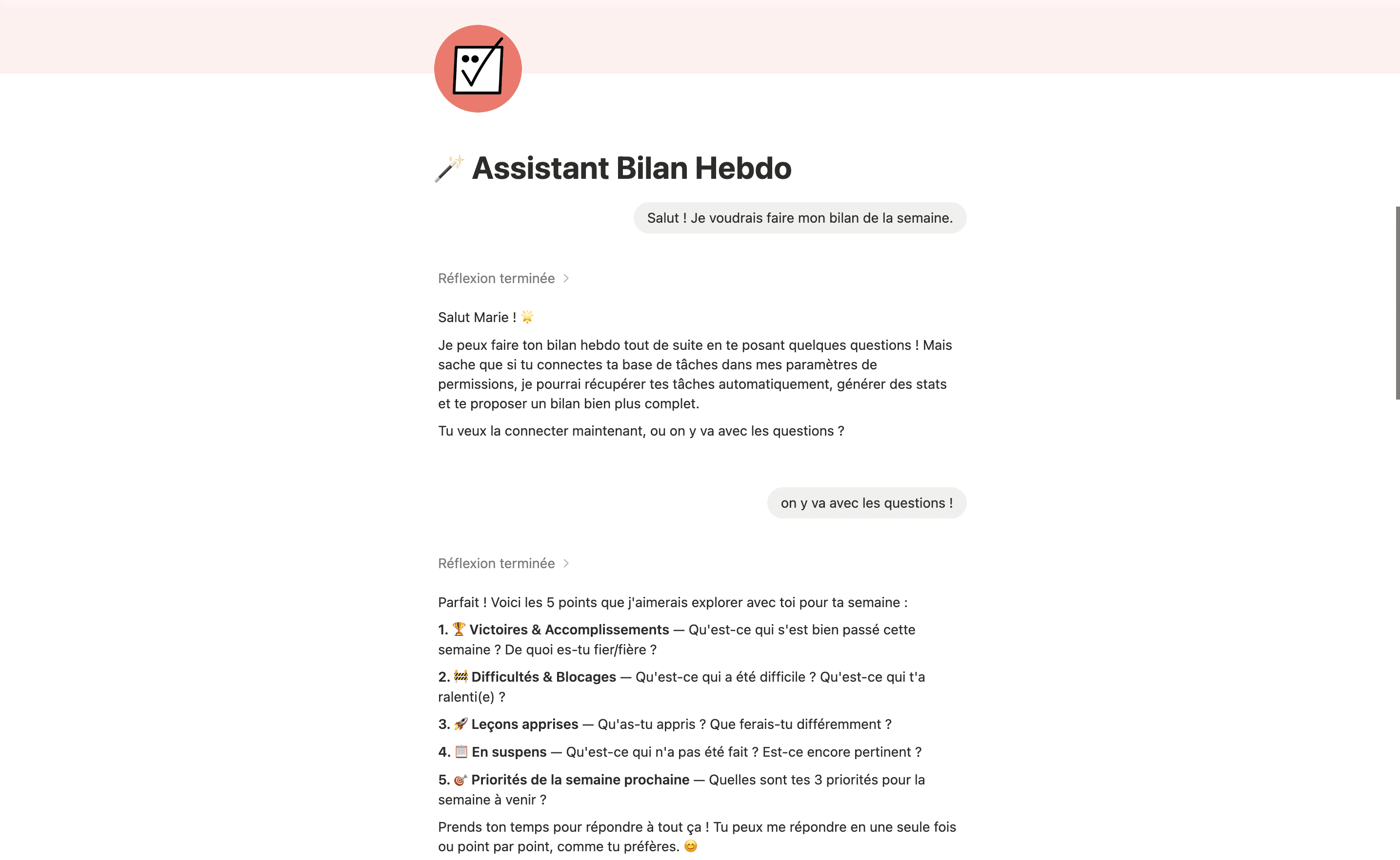 đȘ Assistant Bilan Hebdo