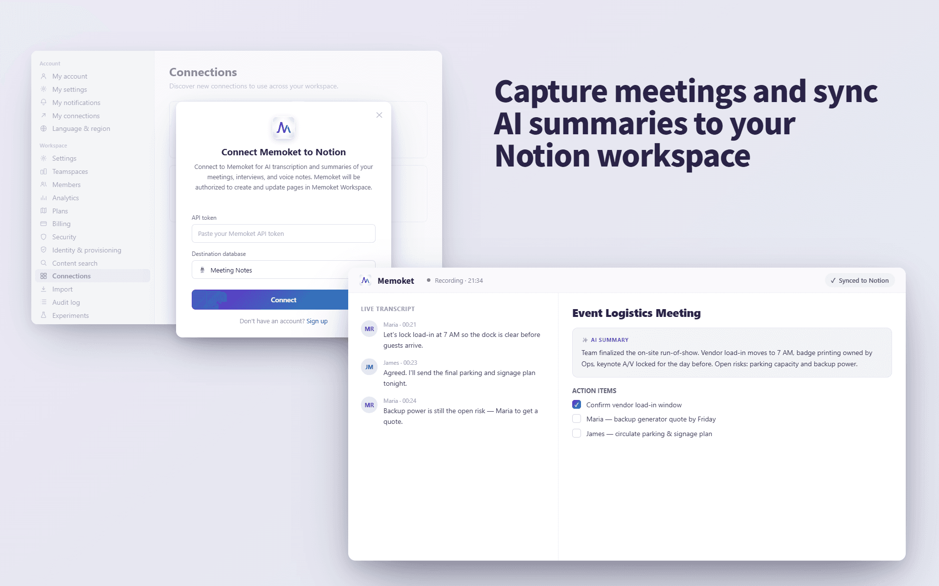 Send transcripts and AI summaries to Notion