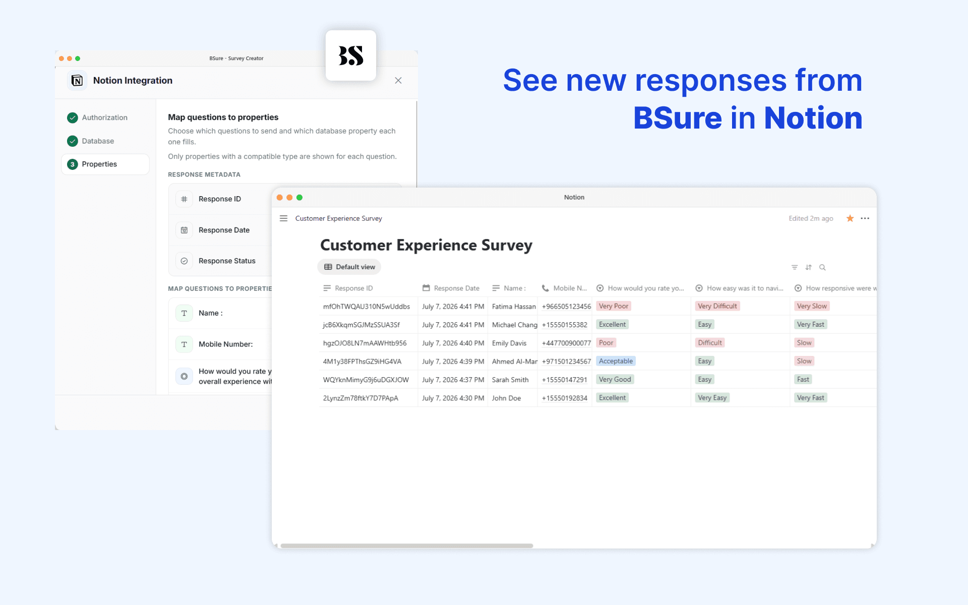 Send BSure survey responses straight into a Notion database as they come in.