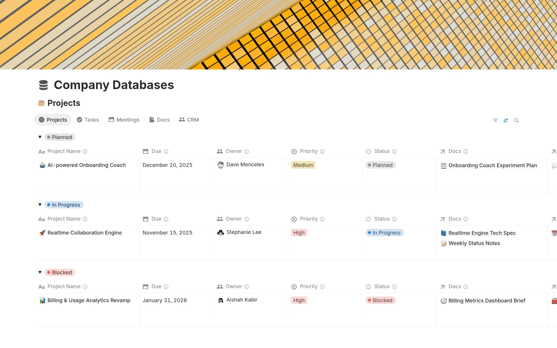Screenshot of Your work at a glance collection by Notion