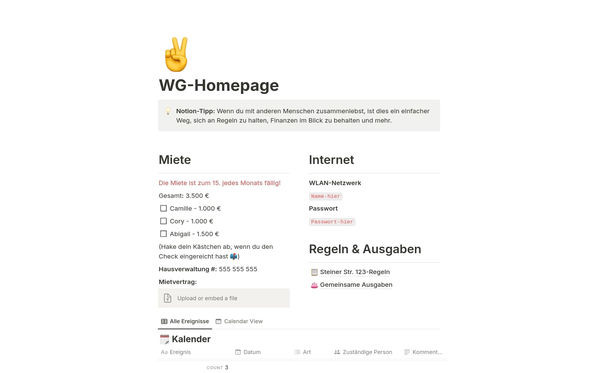 Screenshot der Deine Kuschelecke: Manage das WG-Leben mit Notion-Sammlung von Notion